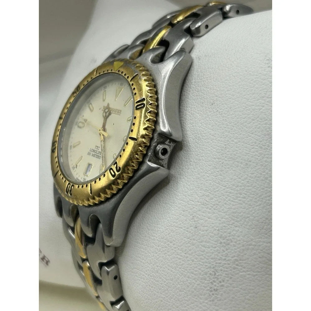 Vintage Wittnauer TT  Longlife 100m‎ Time Date Quartz Two Tone Men Watch W Box
